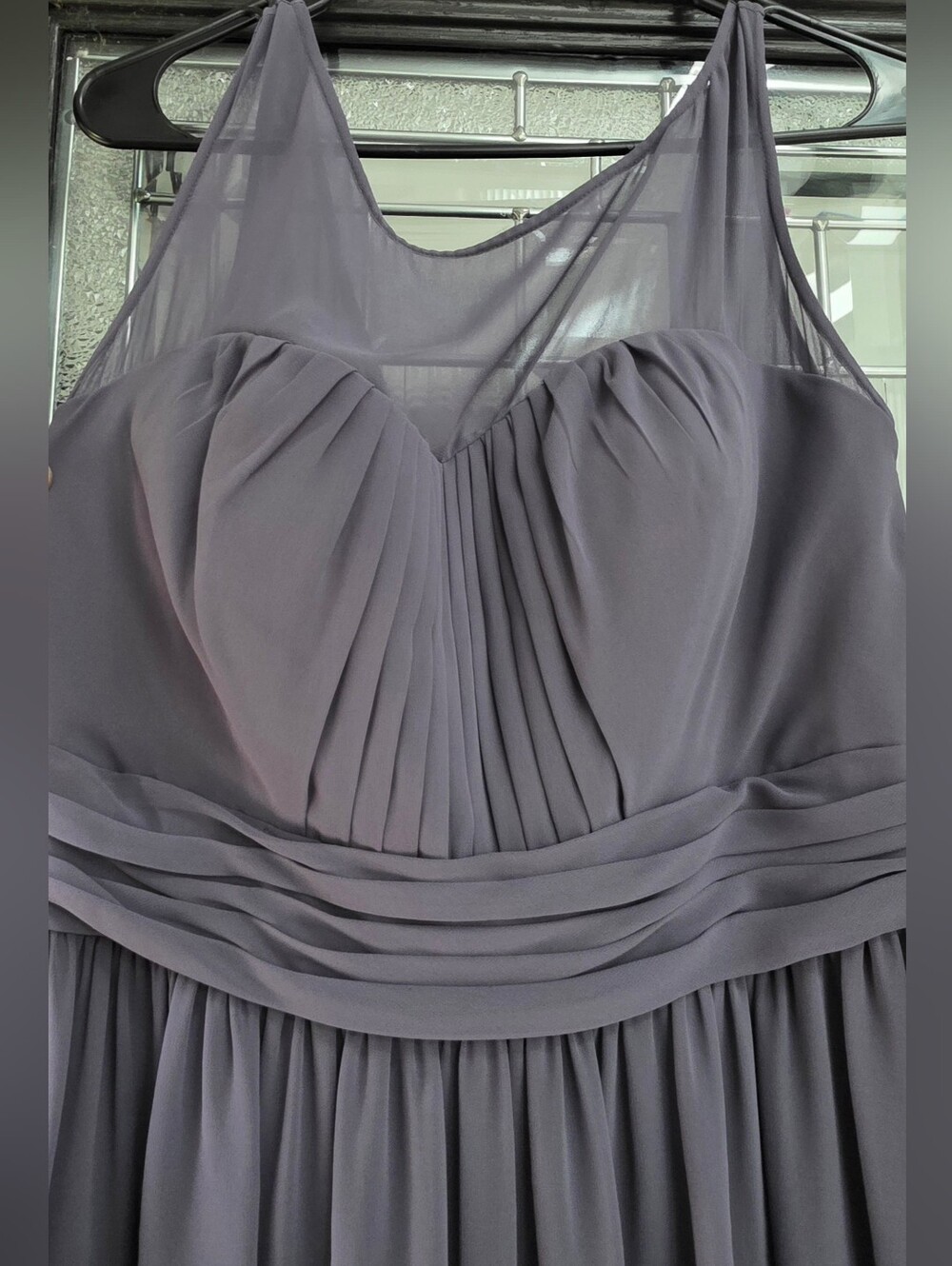 Bill Levkoff Sheer Yoke Pleated Chiffon Maxi Dress in Dusty Mauve (Size :14) - Picture 3 of 10